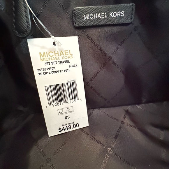 Michael Kors Jet Set Travel XS Tote Shoulder Bag MK Black/Silver - Picture 11 of 12